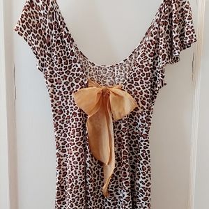 Darling Leopard Print Shirt with Back Bow Tie